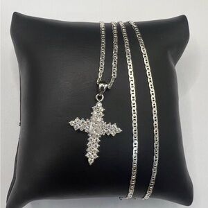 925 Sterling Silver 1.50CT MOISSANITE Small Cross Pendant Necklace Size 18”